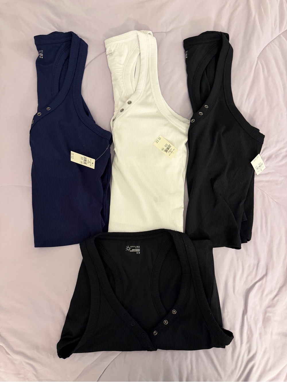 aerie Ribbed Racerback Crop Tops - Black, White, Navy - Picture 3 of 3